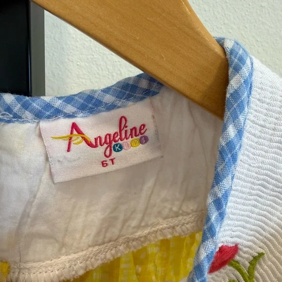 Angeline Kids Charming Smocked and Embroidered Kids Yellow Check Easter Dress 6 - Picture 5 of 7